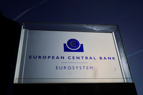 Una vista della segnaletica all&#39;esterno dell&#39;edificio della Banca centrale europea (BCE) a Francoforte