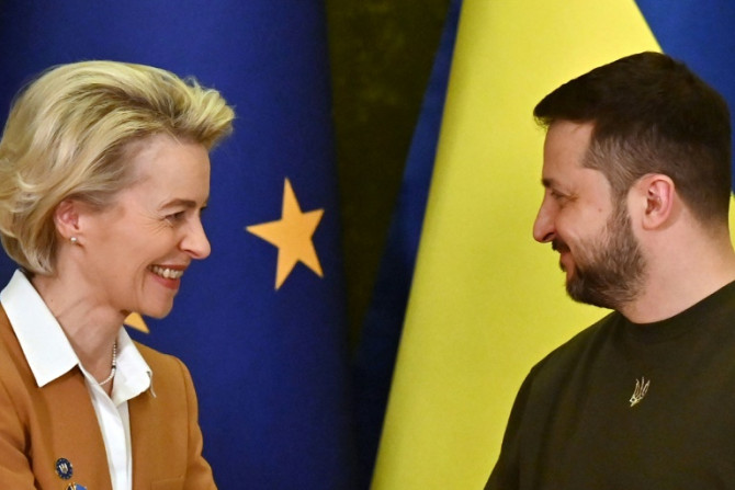 Ursula von der Leyen (a sinistra) ha incontrato giovedì il presidente ucraino Volodymyr Zelensky (a destra).