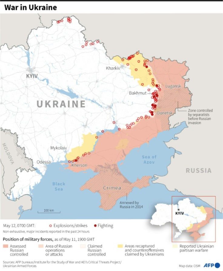 Mappa che mostra la situazione in Ucraina, al 12 maggio alle 07:00 GMT