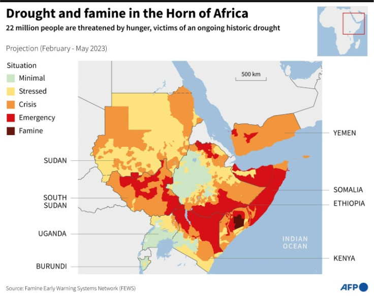 Mappa che mostra la situazione alimentare tra febbraio e maggio 2023 (prevista) in Africa orientale, secondo il Famine Early Warning Systems Network